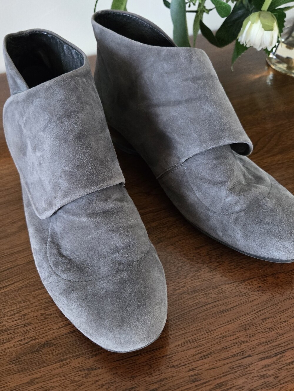 Nurture Joanie Women’s 8M Gray Suede Ankle Bootie Wedge Heel Hook/loop closure